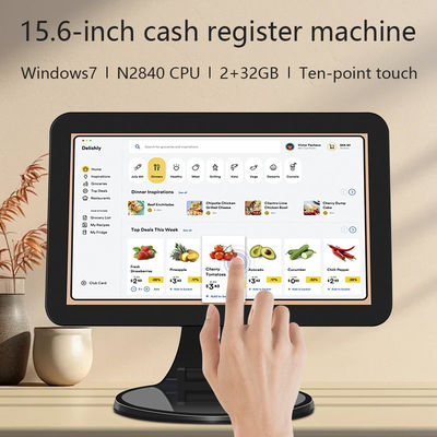 15.6インチタッチスクリーン デスクトップ POS 端末 N2840 2+32GB スキャナー付き小売キャッシュレジャー