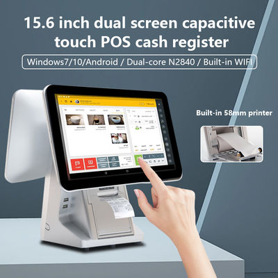 Win7/10 Android対応 15.6インチ デュアルスクリーンPOSシステムモニター スーパーマーケット レストラン向け 耐久性 IPSタッチモニター
