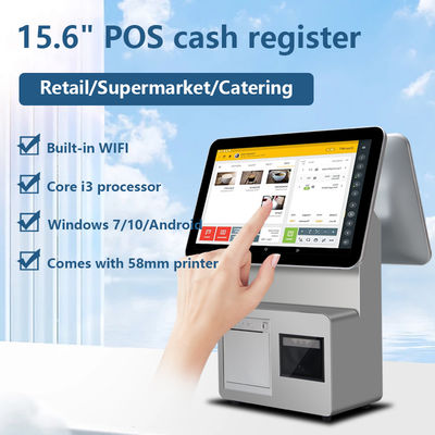 15.6インチ デュアルスクリーン POS キャッシュマシン I3 プロセッサー 4+64GB 小売 POS システム スーパーマーケット POS ターミナル