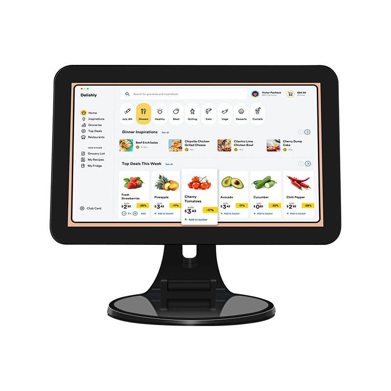 15.6インチタッチスクリーン デスクトップ POS 端末 N2840 2+32GB スキャナー付き小売キャッシュレジャー