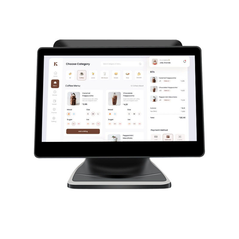 13.3/15.6インチ デュアルタッチスクリーンPOSシステム I3 Windowsシステム 小売店POSターミナル 折りたたみ式ベース付き