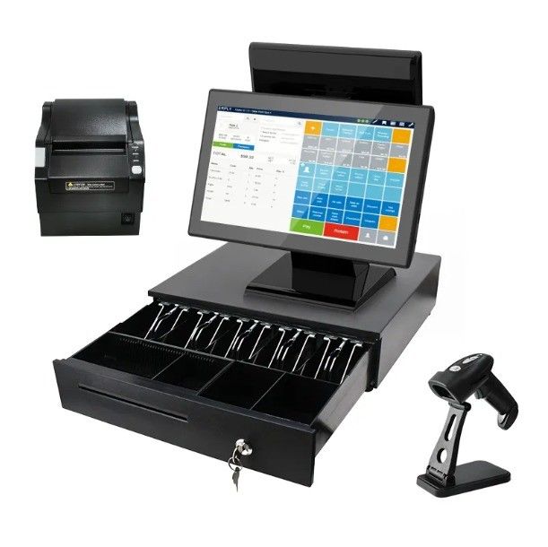 バーコードスキャナープリンタータイプ 15.6 インチ ウィンドウズ オールインワンタッチスクリーン POS マシン 小売キャッシュレジスタ 4 64G