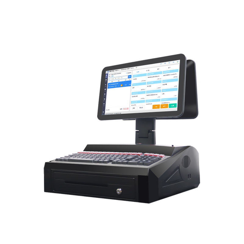 OEM ODM 15.6インチ デュアルスクリーン Win7 Pos キャッシュレジスタ N2840 Cpu 2+32GB デスクトップ POSターミナル 58mmプリンタ,キーボード
